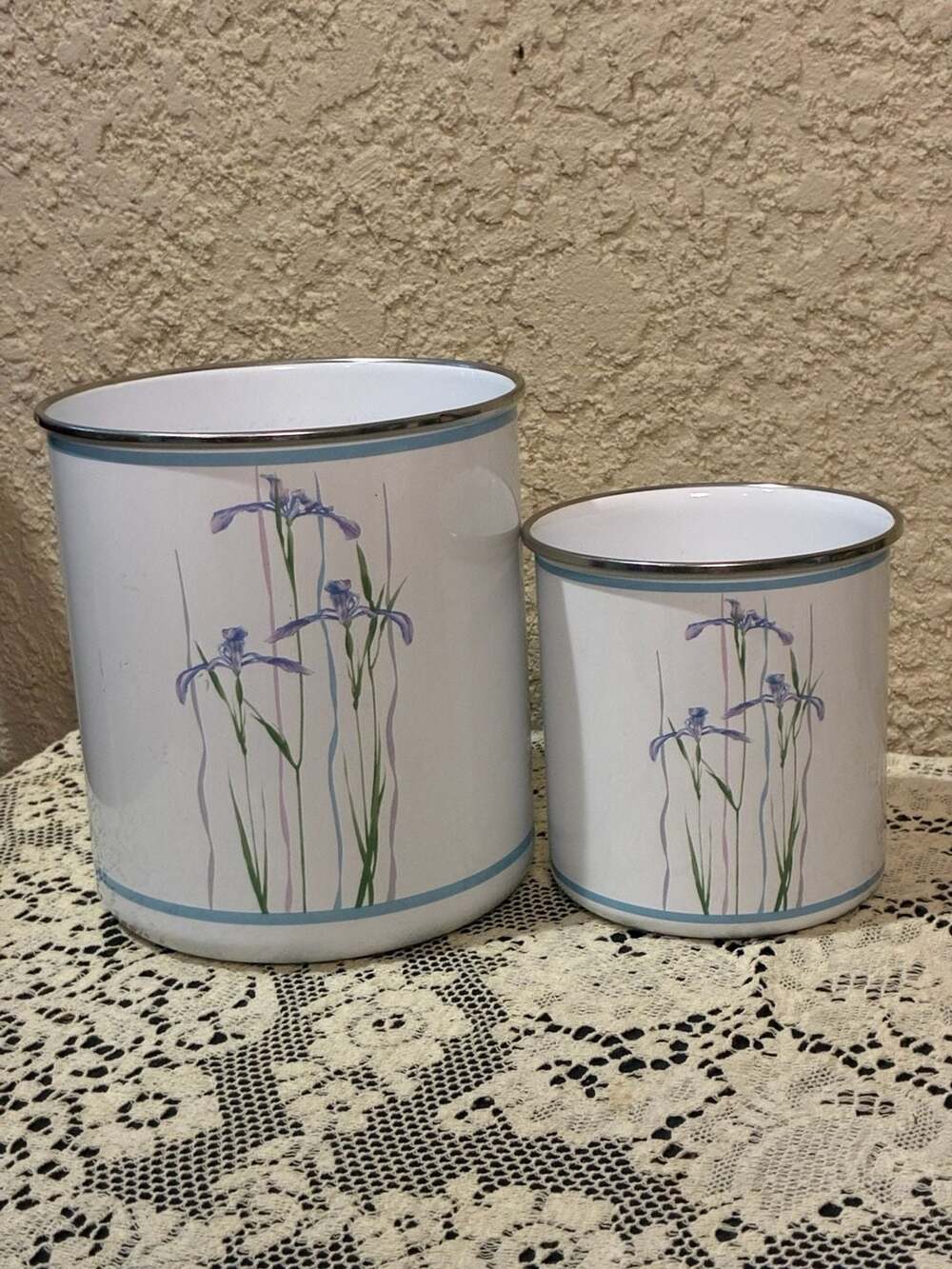 Vintage Corelle Coordinates Shadow Iris Enamel Canisters - Set of 2